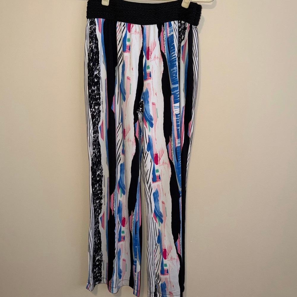 Robert Louis Abstract Wide Leg Pull On Pants Art Teacher Coastal Resort L